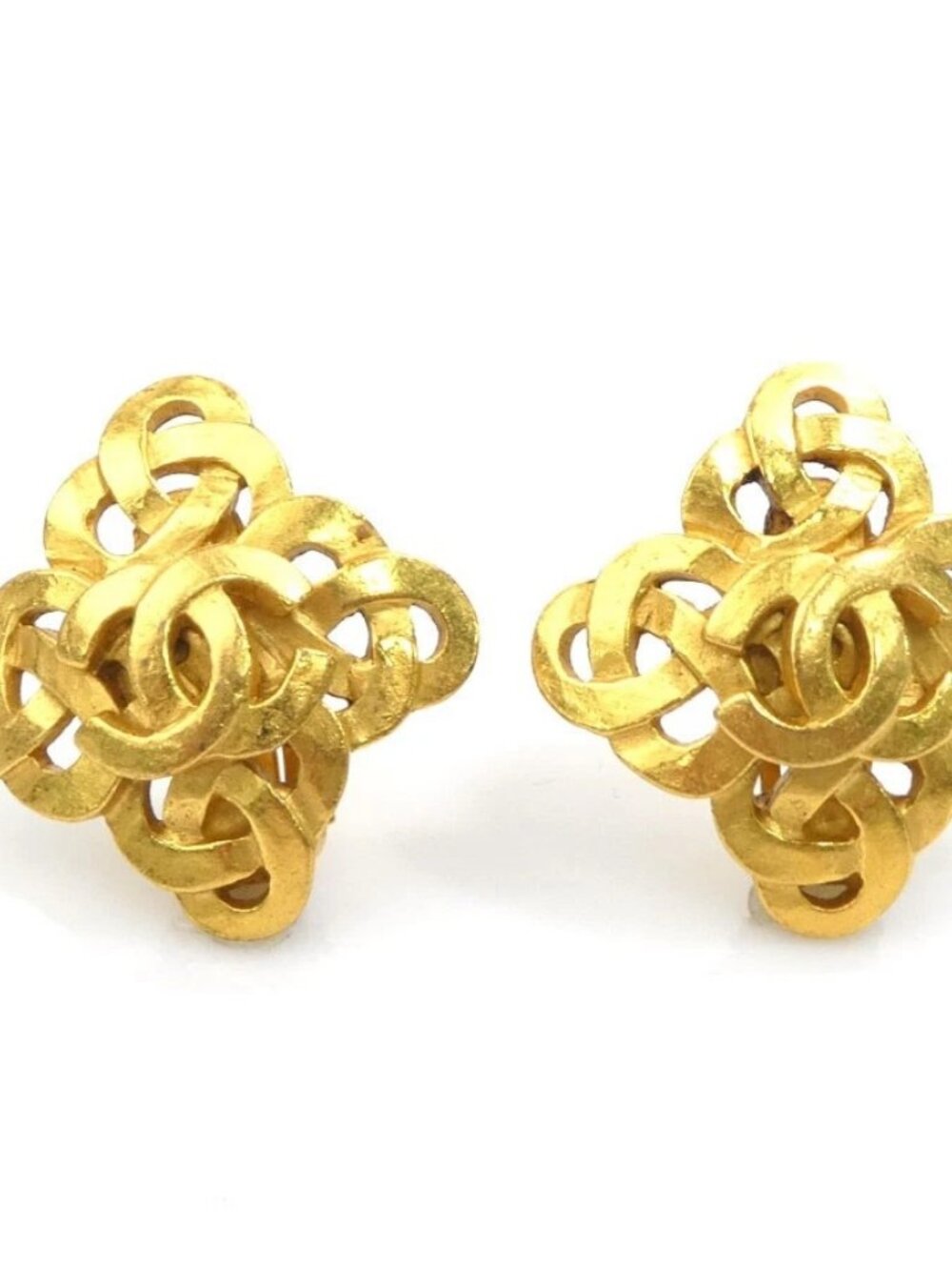 CHANEL Vintage CC Logo Clip on Earrings Gold Metal -